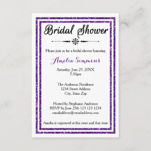 Paarse Glitter Trim - 3x5 Bridal Shower Invitation Kaart