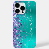Paarse Glitter Turquoise Glam Girly Signature Case-Mate iPhone Case (Achterkant)