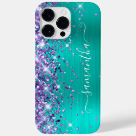 Paarse Glitter Turquoise Glam Girly Signature Case-Mate iPhone 14 Pro Max Hoesje