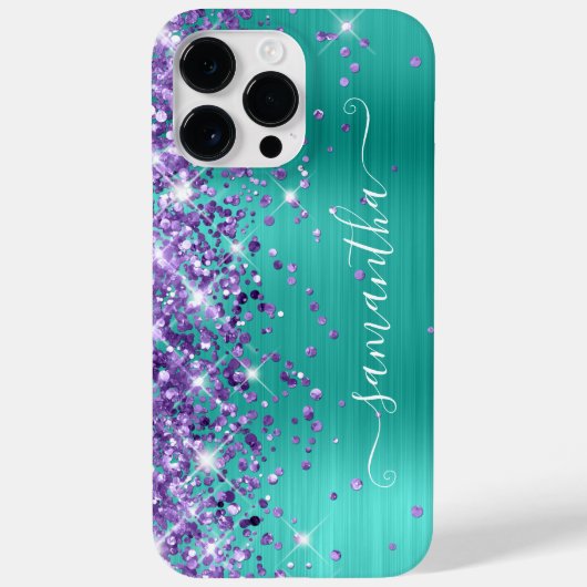 Paarse Glitter Turquoise Glam Girly Signature Case-Mate iPhone Case (Achterkant)