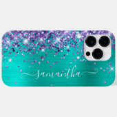 Paarse Glitter Turquoise Glam Girly Signature Case-Mate iPhone Case (Achterkant (horizontaal))