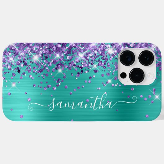 Paarse Glitter Turquoise Glam Girly Signature Case-Mate iPhone Case (Achterkant (horizontaal))