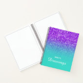 Paarse Glitter Turquoise Gradiënt Tekening Notitieboek (Binnen)