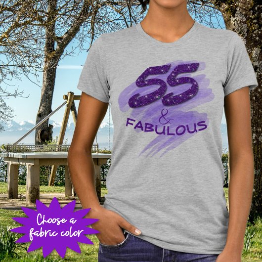 Paarse Glitter Typografie 55 & FABULOUS Birthday T-shirt