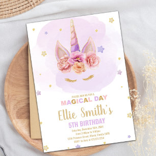 Paarse Glitter Unicorn Birthday Invitations Kaart
