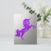 Paarse Glitter Unicorn en Metallic Silver Feestdagenkaart (Staand voorkant)