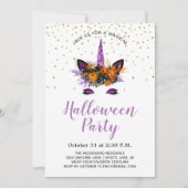 Paarse Glitter Unicorn Halloween Party Kaart (Voorkant)