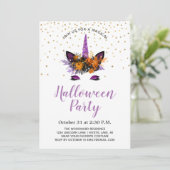 Paarse Glitter Unicorn Halloween Party Kaart (Staand voorkant)