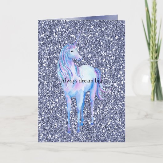 Paarse Glitter Unicorn Kaart (Voorkant)