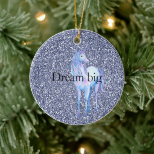 Paarse Glitter Unicorn Keramisch Ornament