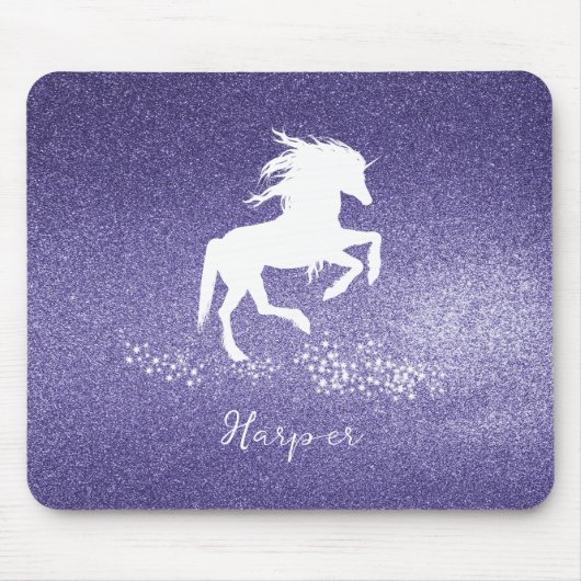 Paarse Glitter Unicorn Muismat (Voorkant)