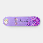 Paarse glitter unicorn persoonlijk skateboard (Horizontaal)