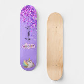 Paarse glitter unicorn persoonlijk skateboard (Voorkant)