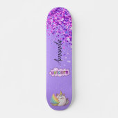 Paarse glitter unicorn persoonlijk skateboard (Voorkant)