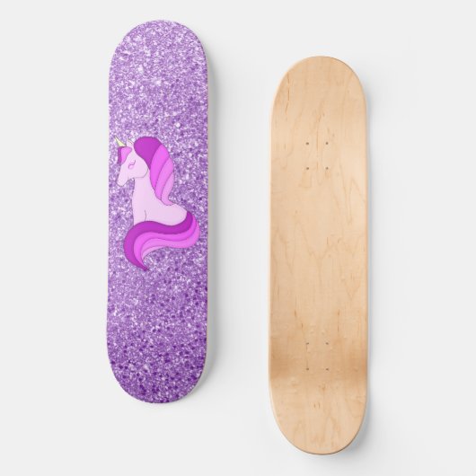 Paarse glitter Unicorn Skateboard Deck (Voorkant)