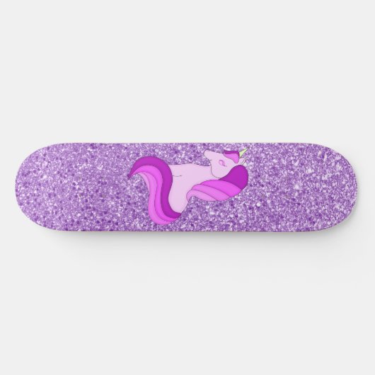 Paarse glitter Unicorn Skateboard Deck (Horizontaal)
