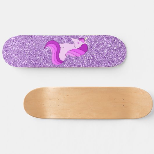 Paarse glitter Unicorn Skateboard Deck (Horizontaal)