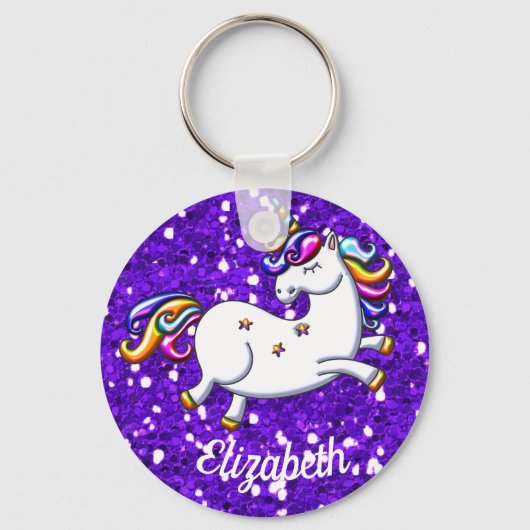 Paarse Glitter Unicorn Sleutelhanger (Voorkant)