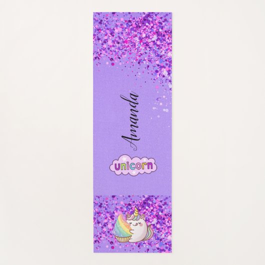 Paarse glitter unicorn yogamat (Voorkant)