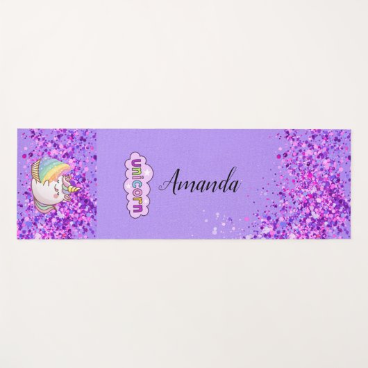 Paarse glitter unicorn yogamat (Voorkant (horizontaal))