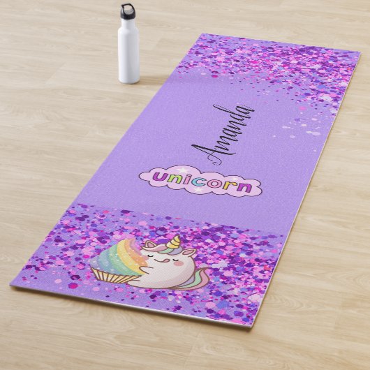 Paarse glitter unicorn yogamat (In situ)