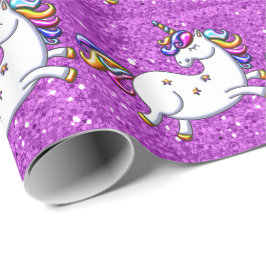 Paarse Glitter Unicorns Cadeaupapier