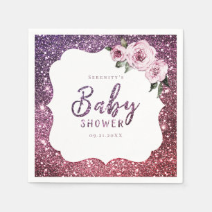 Paarse glitter van Bourgogne en bloem baby shower Servet