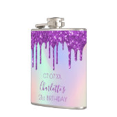 Paarse glitter van de geboorte druppelt holografis heupfles (Links)