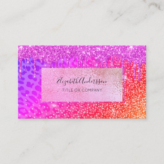 Paarse glitter van luipaard druipt gouden druppels visitekaartje (Voorkant)