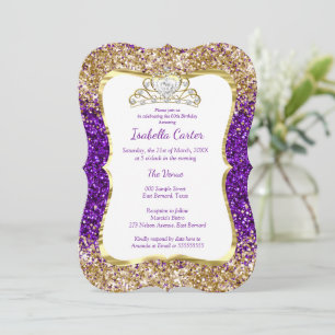 Paarse Glitter Verjaardagsfeest Gouden Witte Tiara Kaart