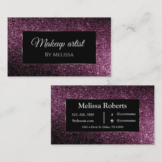 paarse glitter visitekaartje (Voorkant / Achterkant)