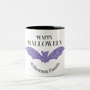 Paarse Glitter Vleermuis Gelukkig Halloween Tweekleurige Koffiemok
