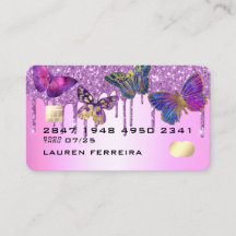 Paarse Glitter Vlinder Nep Creditcard