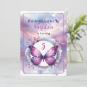 Paarse glitter vlinder - Verjaardag Kaart (Staand voorkant)