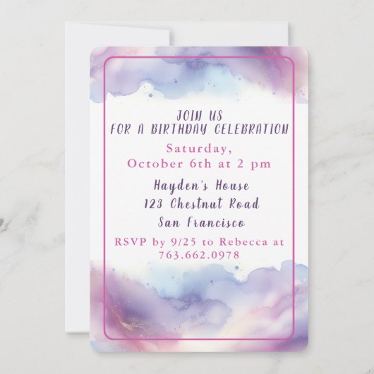 Paarse glitter vlinder - Verjaardag Kaart (Achterkant)