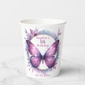 Paarse glitter vlinder - Verjaardag Papieren Bekers (Achterkant)