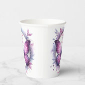 Paarse glitter vlinder - Verjaardag Papieren Bekers (Rechts)