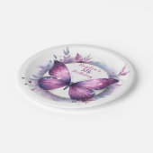 Paarse glitter vlinder - Verjaardag Papieren Bordje (Gekanteld)