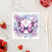 Paarse glitter vlinder - Verjaardag Servet (Insitu)