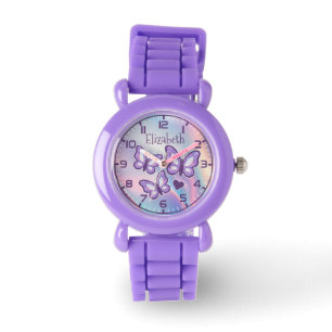 Paarse glitter vlinders eerste horloge voor meisje