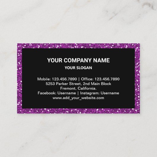 Paarse Glitter Waterverf Perfume Flacon Visitekaartje (Achterkant)
