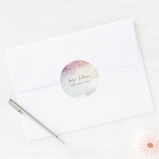 paarse glitter waterverf ronde sticker (Envelop)