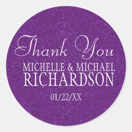 Paarse Glitter Wedding Favor Ronde Sticker (Voorkant)