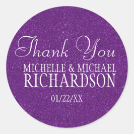 Paarse Glitter Wedding Favor Ronde Sticker