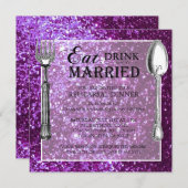 Paarse Glitter Wedding Rehearsal Dinner Kaart (Voorkant / Achterkant)