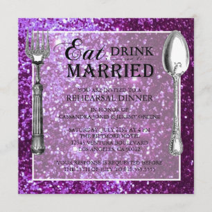 Paarse Glitter Wedding Rehearsal Dinner Kaart