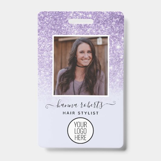 Paarse Glitter Werknemer of Stylist ID Badge (Voorzijde)