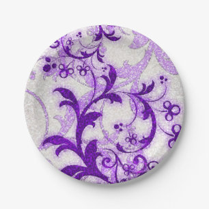 Paarse glitter wervelt girly patroonpapier borden papieren bordje