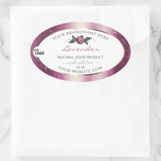 Paarse Glitter White Floral Product Labels Logo (Tas)