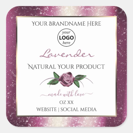 Paarse Glitter White Floral Product Labels Logo (Voorkant)